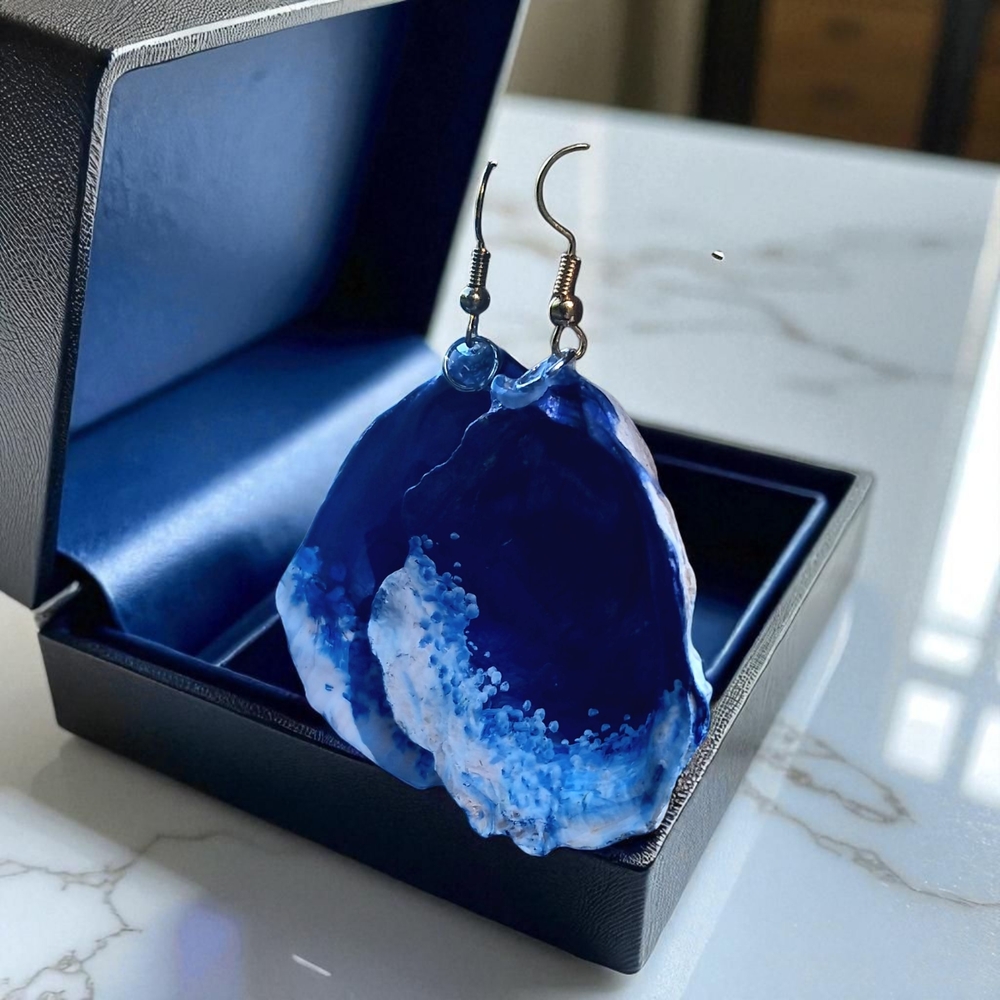 Blue Ocean Shell Earrings - Picture 6 of 7
